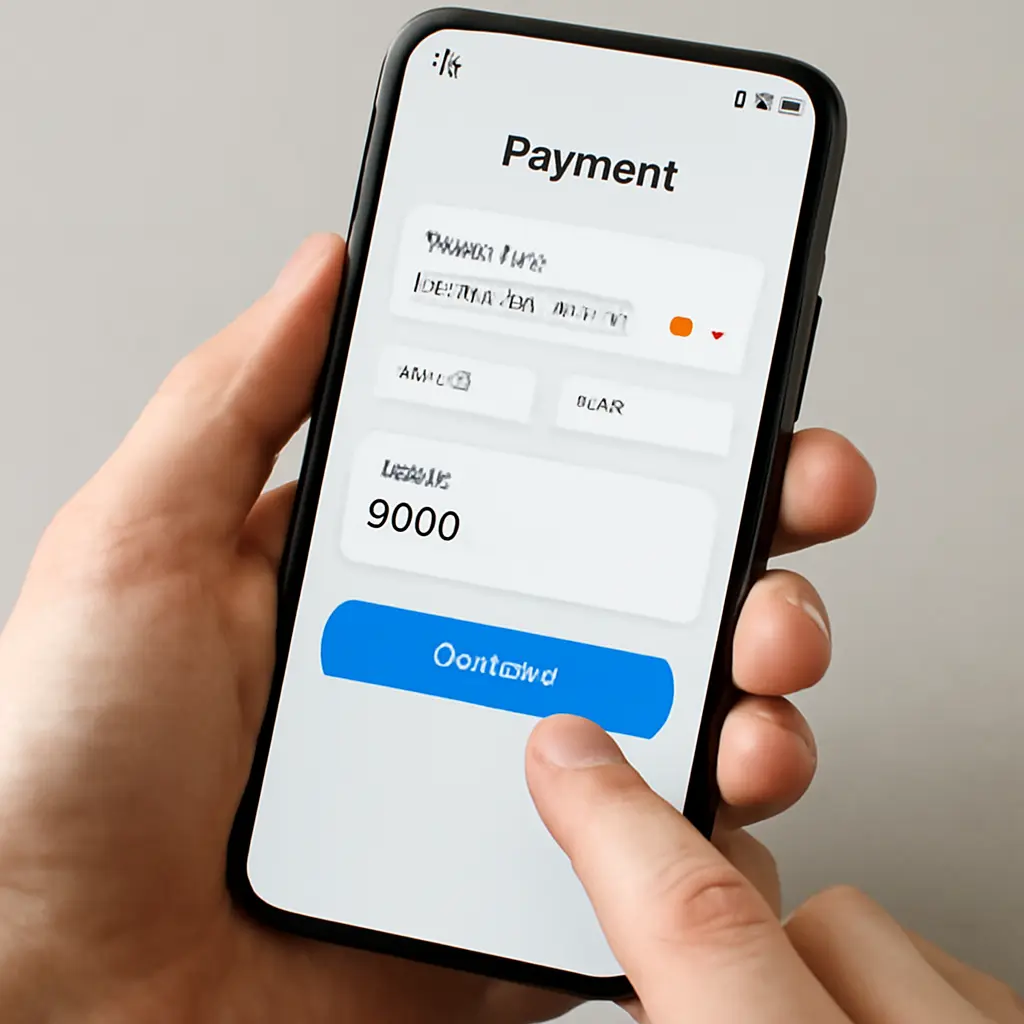 Руки, держащие смартфон с платёжным приложением